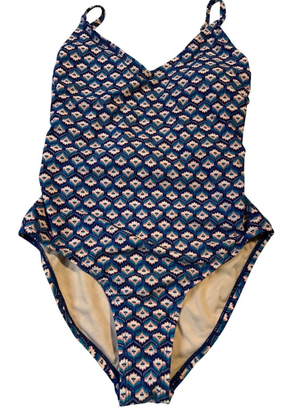 Mynah Women’s M V-Neck One-Piece Swimsuit Adjustable Straps Removable Cups Geome